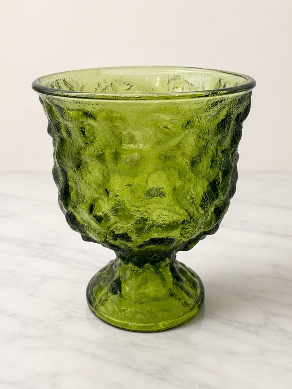 Vintage E.O. Brody M3000 Green Crinkle Glass Footed Compote Vase USA
